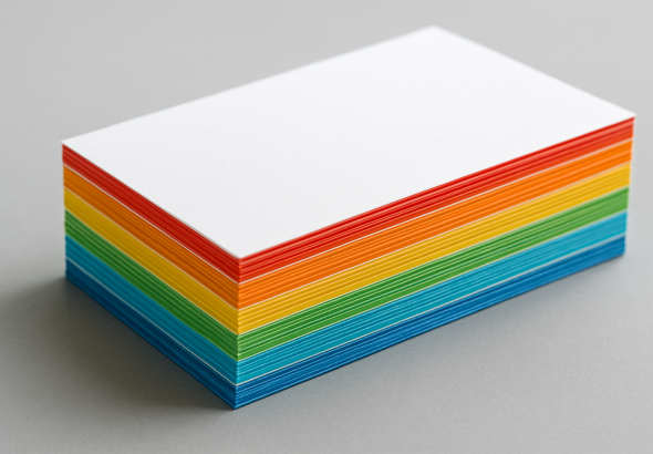 A stack of colorful sheets of paper arranged in a gradient