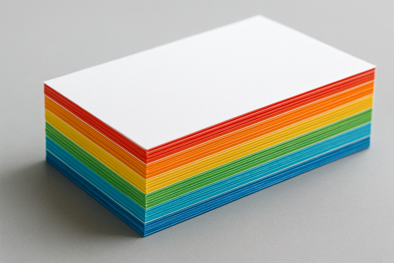 A stack of colorful sheets of paper arranged in a gradient